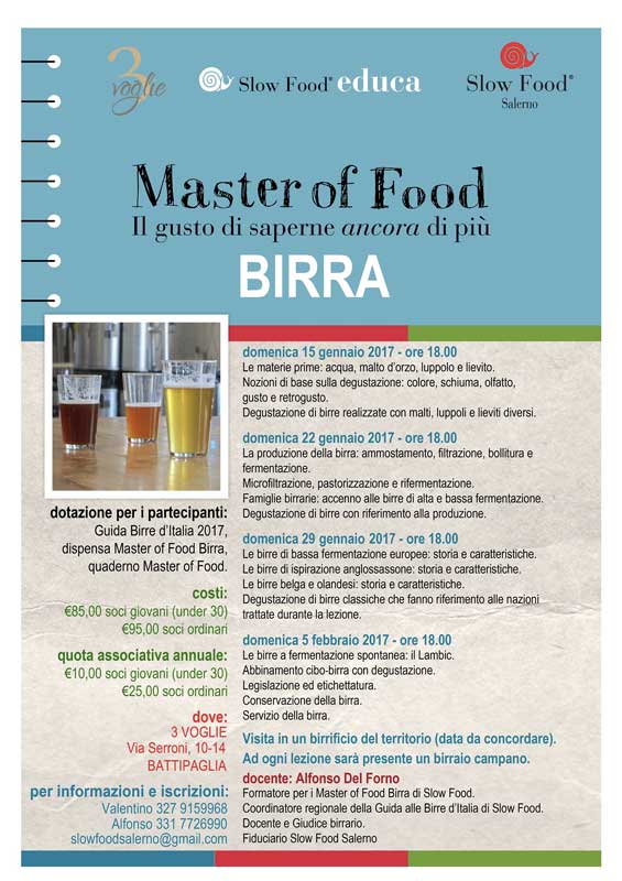 3Voglie riparte a tutta birra…  Master of food Birra Slow Food per 4 domeniche